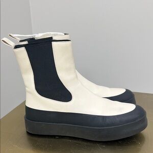 Two-Tone Cream and Black Platform Chelsea Boots